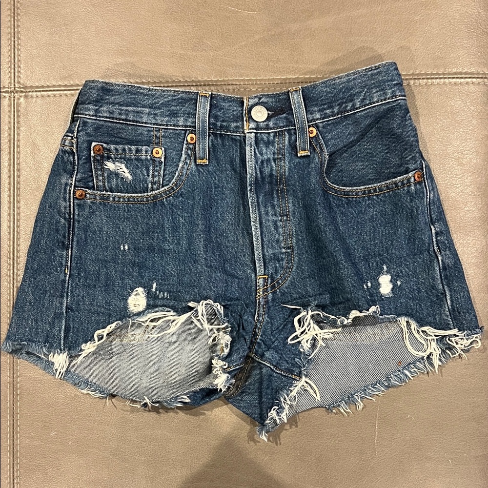 Levi's Dark Blue Distressed Jean Shorts